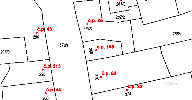 Grygov 155 na parcele st. 269 v KÚ Grygov, Katastrální mapa