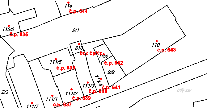 Loučany 642 na parcele st. 111/8 v KÚ Loučany na Hané, Katastrální mapa