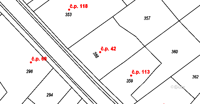 Žerotín 42 na parcele st. 356 v KÚ Žerotín, Katastrální mapa