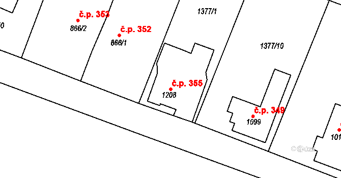 Cvikov I 355, Cvikov na parcele st. 1208 v KÚ Cvikov, Katastrální mapa