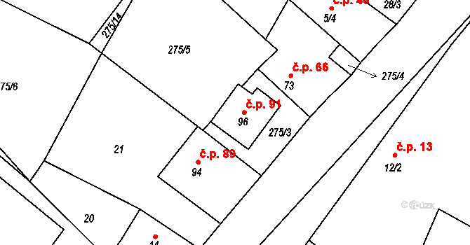Černiv 91 na parcele st. 96 v KÚ Černiv, Katastrální mapa