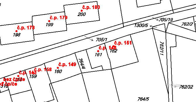 Velké Žernoseky 148 na parcele st. 161 v KÚ Velké Žernoseky, Katastrální mapa