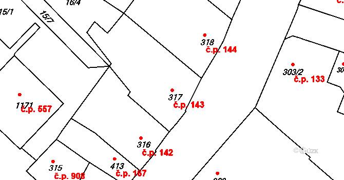 Prachatice II 143, Prachatice na parcele st. 317 v KÚ Prachatice, Katastrální mapa