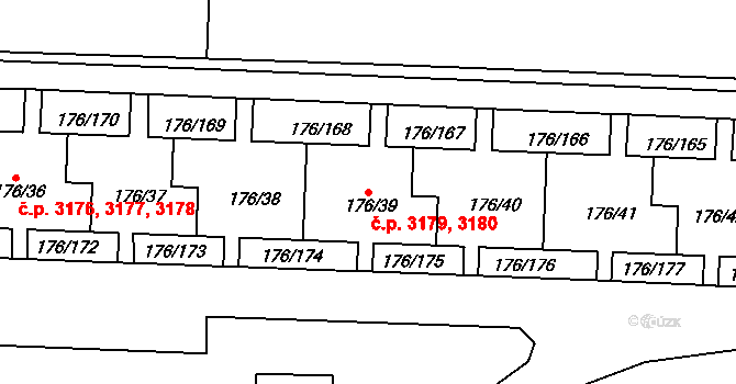Severní Terasa 3179,3180, Ústí nad Labem na parcele st. 176/39 v KÚ Dobětice, Katastrální mapa