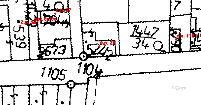 Byšičky 25, Lysá nad Labem na parcele st. 522/2 v KÚ Lysá nad Labem, Katastrální mapa
