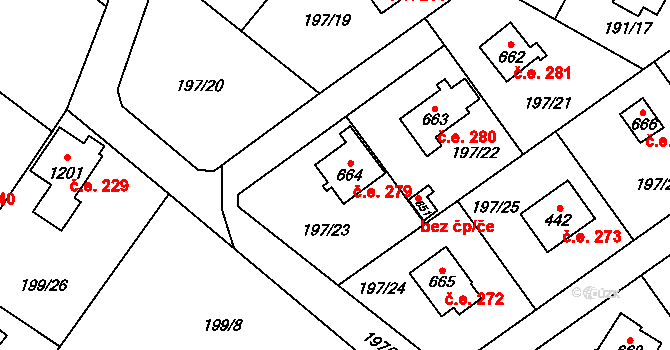 Svojetice 279 na parcele st. 664 v KÚ Svojetice, Katastrální mapa