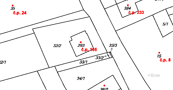 Chornice 165 na parcele st. 293 v KÚ Chornice, Katastrální mapa
