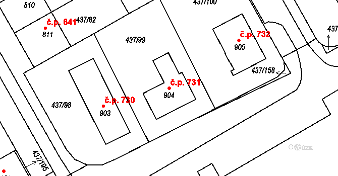 Mařatice 731, Uherské Hradiště na parcele st. 904 v KÚ Mařatice, Katastrální mapa