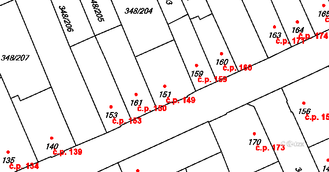 Černčice 149 na parcele st. 151 v KÚ Černčice u Loun, Katastrální mapa