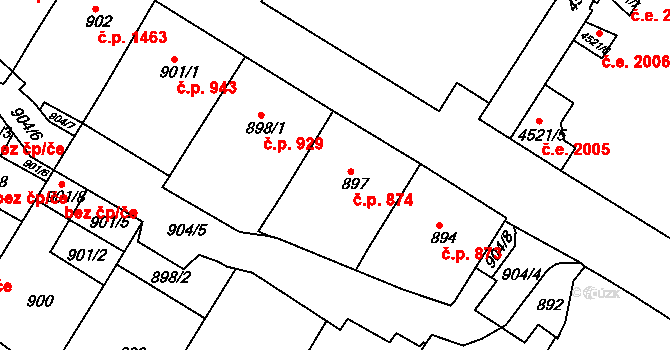 Teplice 874 na parcele st. 897 v KÚ Teplice, Katastrální mapa