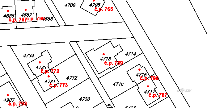 Záběhlice 789, Praha na parcele st. 4713 v KÚ Záběhlice, Katastrální mapa