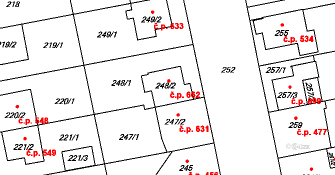 Libuš 662, Praha na parcele st. 248/2 v KÚ Libuš, Katastrální mapa