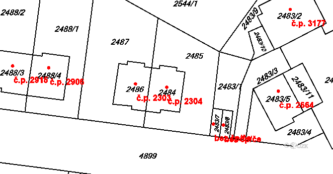 Smíchov 2304, Praha na parcele st. 2484 v KÚ Smíchov, Katastrální mapa