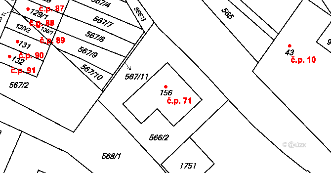 Volfířov 71 na parcele st. 156 v KÚ Volfířov, Katastrální mapa