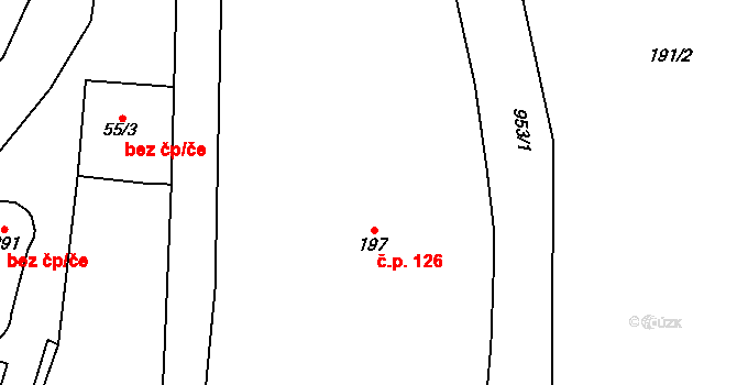 Černý Důl 126 na parcele st. 197 v KÚ Černý Důl, Katastrální mapa