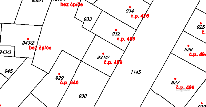 Vršovice 489, Praha na parcele st. 931/2 v KÚ Vršovice, Katastrální mapa