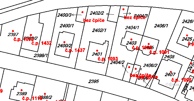 Vršovice 1093, Praha na parcele st. 2401 v KÚ Vršovice, Katastrální mapa