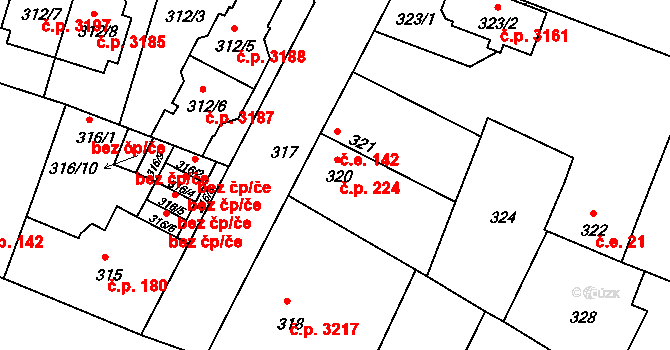 Záběhlice 224, Praha na parcele st. 320 v KÚ Záběhlice, Katastrální mapa