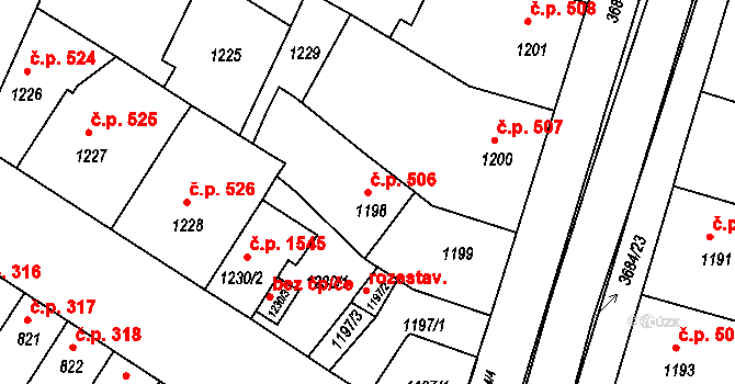 České Budějovice 5 506, České Budějovice na parcele st. 1198 v KÚ České Budějovice 5, Katastrální mapa