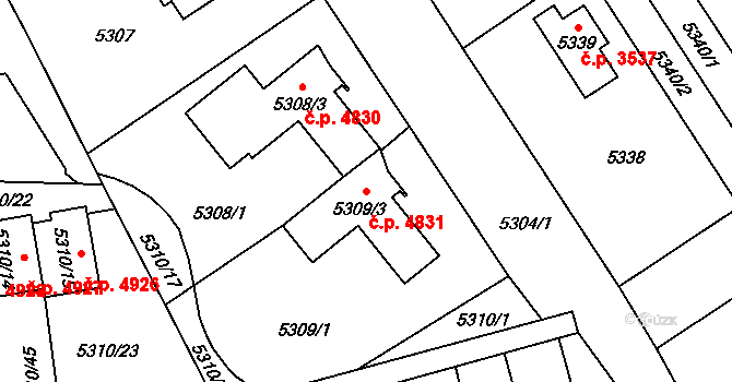 Chomutov 4831 na parcele st. 5309/3 v KÚ Chomutov I, Katastrální mapa