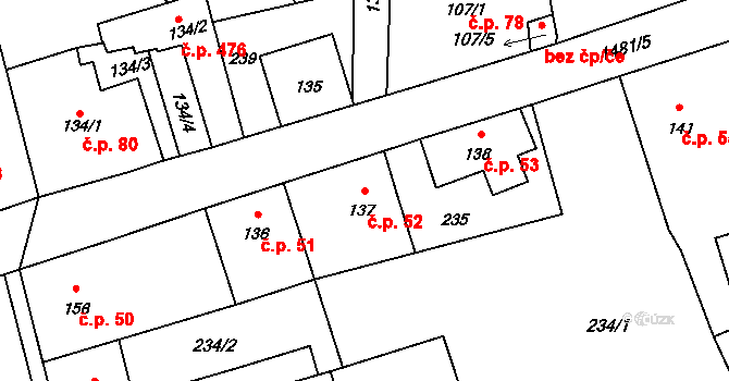 Chrastava 52 na parcele st. 137 v KÚ Chrastava I, Katastrální mapa
