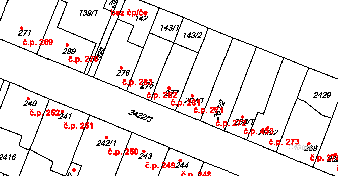Rosice 281 na parcele st. 277 v KÚ Rosice u Brna, Katastrální mapa