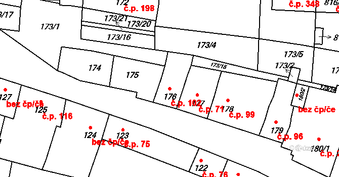 Blažovice 102 na parcele st. 176 v KÚ Blažovice, Katastrální mapa