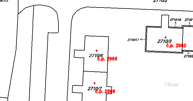 Hranice 2965, Karviná na parcele st. 2710/6 v KÚ Karviná-město, Katastrální mapa