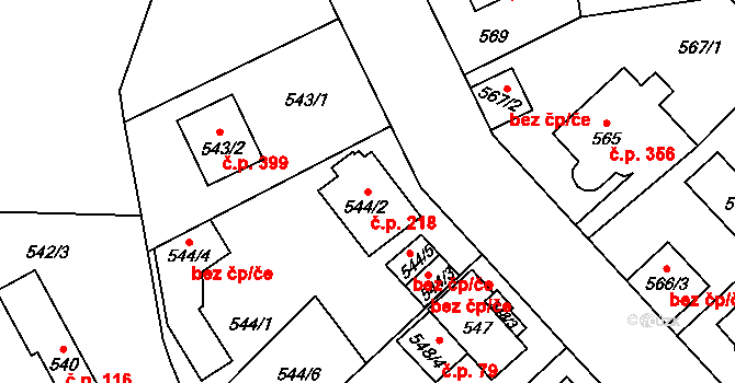 Hradiště 218, Plzeň na parcele st. 544/2 v KÚ Hradiště u Plzně, Katastrální mapa