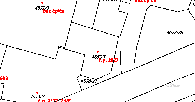 Prostějov 2527 na parcele st. 4569/1 v KÚ Prostějov, Katastrální mapa