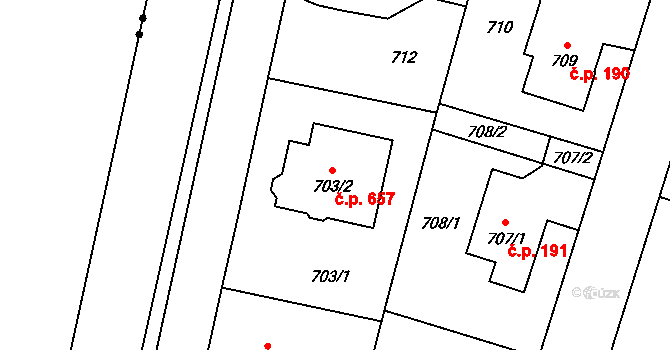 Letňany 657, Praha na parcele st. 703/2 v KÚ Letňany, Katastrální mapa