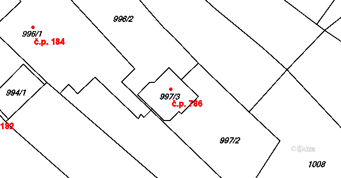 Kobeřice 786 na parcele st. 997/3 v KÚ Kobeřice ve Slezsku, Katastrální mapa