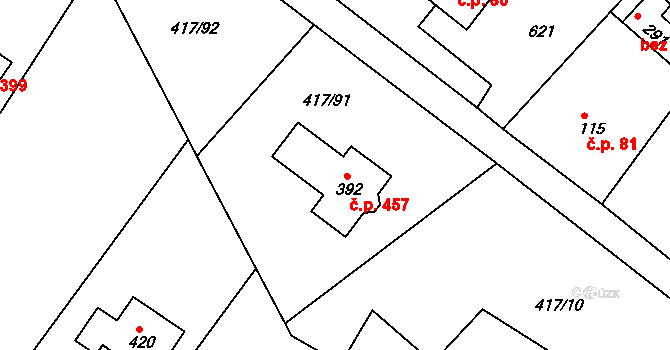 Lubina 457, Kopřivnice na parcele st. 392 v KÚ Drnholec nad Lubinou, Katastrální mapa