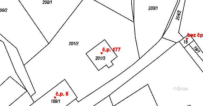 Kvaň 177, Zaječov na parcele st. 201/3 v KÚ Kvaň, Katastrální mapa