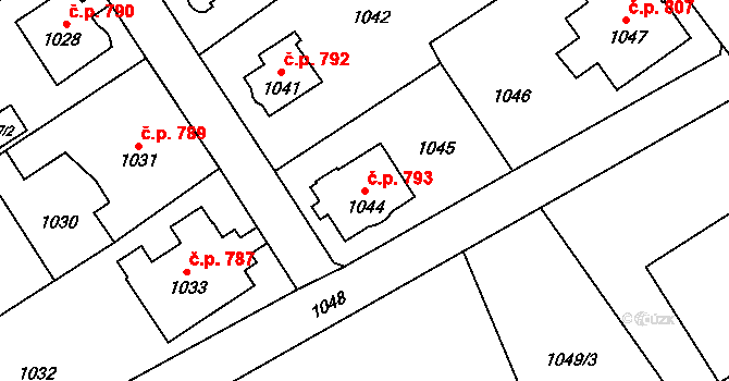 Šluknov 793 na parcele st. 1044 v KÚ Šluknov, Katastrální mapa