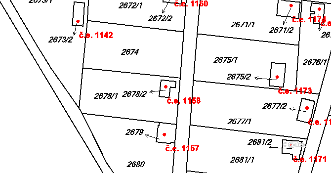 Bystřice nad Pernštejnem 1158 na parcele st. 2678/2 v KÚ Bystřice nad Pernštejnem, Katastrální mapa