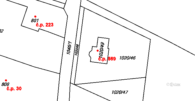 Krmelín 569 na parcele st. 1020/49 v KÚ Krmelín, Katastrální mapa