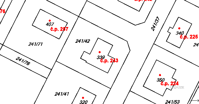 Okrouhlice 243 na parcele st. 339 v KÚ Okrouhlice, Katastrální mapa