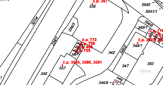 Chomutov 773 na parcele st. 336/4 v KÚ Chomutov I, Katastrální mapa