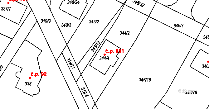 Boršov nad Vltavou 551 na parcele st. 344/4 v KÚ Boršov nad Vltavou, Katastrální mapa