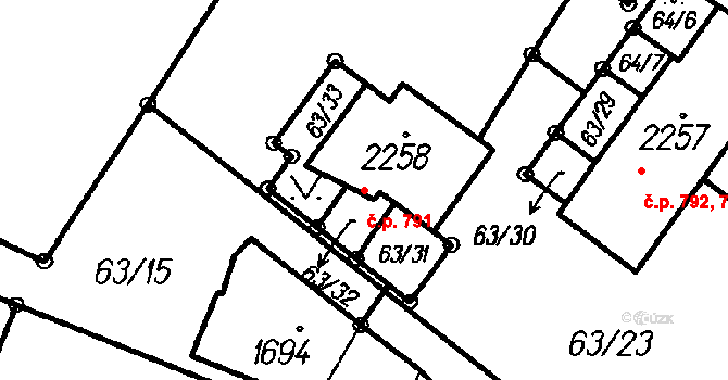 Čeladná 791 na parcele st. 2258 v KÚ Čeladná, Katastrální mapa