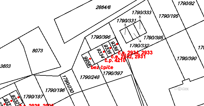 Hodonín 4210 na parcele st. 9334 v KÚ Hodonín, Katastrální mapa