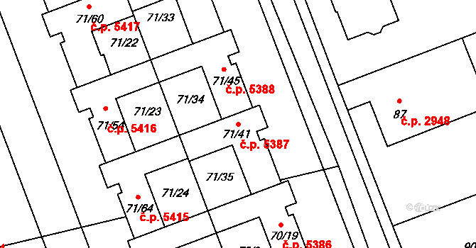 Helenín 5387, Jihlava na parcele st. 71/41 v KÚ Helenín, Katastrální mapa