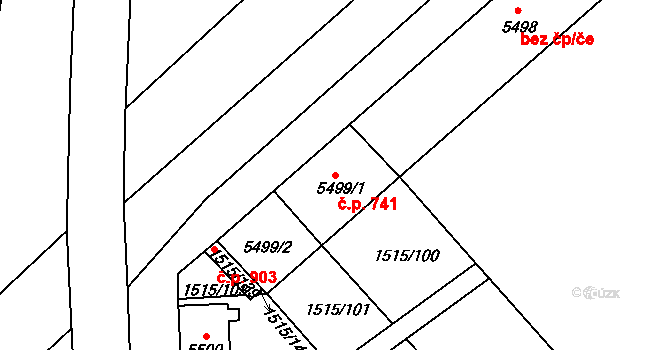 Litomyšlské Předměstí 741, Vysoké Mýto na parcele st. 5499/1 v KÚ Vysoké Mýto, Katastrální mapa