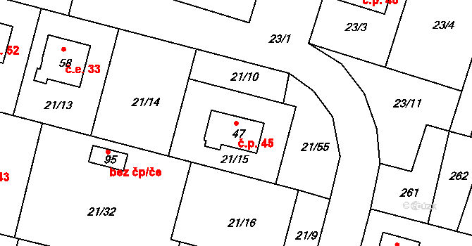 Vadkovice 45, Chbany na parcele st. 47 v KÚ Vadkovice, Katastrální mapa