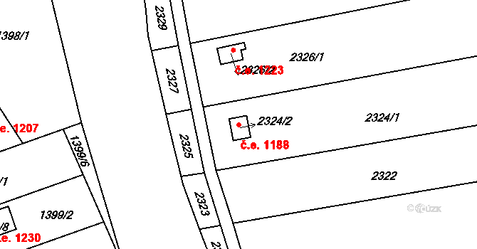 Milokošť 1188, Veselí nad Moravou na parcele st. 2324/2 v KÚ Milokošť, Katastrální mapa