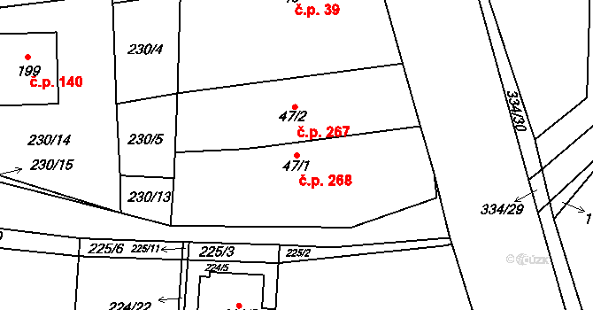 Kluk 268, Poděbrady na parcele st. 47/1 v KÚ Kluk, Katastrální mapa