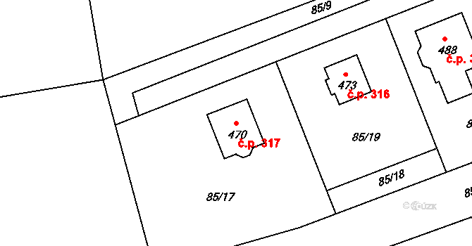 Luštěnice 317 na parcele st. 470 v KÚ Luštěnice, Katastrální mapa