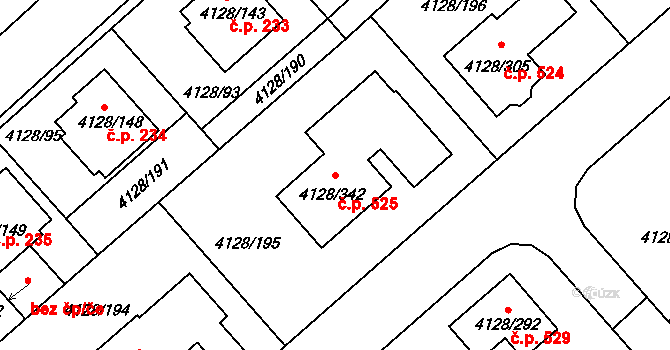 Choceňské Předměstí 525, Vysoké Mýto na parcele st. 4128/342 v KÚ Vysoké Mýto, Katastrální mapa