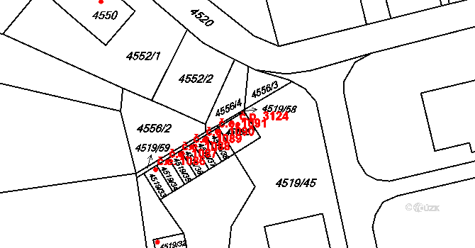 Tábor 3124 na parcele st. 4519/57 v KÚ Tábor, Katastrální mapa